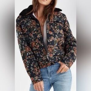 Blank NYC Floral Tapestry Trucker Jacket with Black Collar